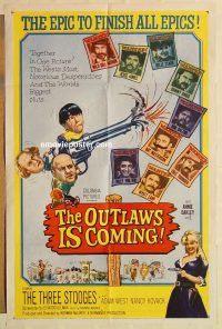 g875 OUTLAWS IS COMING one-sheet movie poster '65 The Three Stooges!
