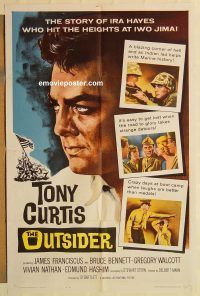 g877 OUTSIDER one-sheet movie poster '62 Tony Curtis, James Franciscus