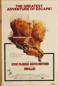 g883 PAPILLON one-sheet movie poster '74 Allied Artists, McQueen, Hoffman