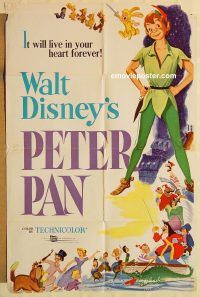 g892 PETER PAN one-sheet movie poster R69 Walt Disney classic!