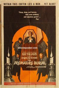 g914 PREMATURE BURIAL one-sheet movie poster '62 Ray Milland, Hazel Court