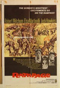g947 RAMPAGE one-sheet movie poster '63 Robert Mitchum, Elsa Martinelli
