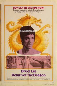 g958 RETURN OF THE DRAGON one-sheet movie poster '74 Bruce Lee classic!