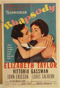 g965 RHAPSODY one-sheet movie poster '54 Liz Taylor, Vittorio Gassman