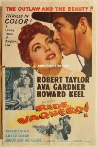 g967 RIDE VAQUERO one-sheet movie poster '53 Robert Taylor, Ava Gardner