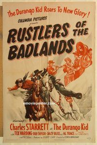 g987 RUSTLERS OF THE BAD LANDS one-sheet movie poster '44 Charles Starrett