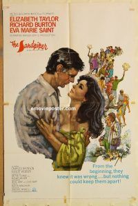 g996 SANDPIPER one-sheet movie poster '65 Liz Taylor, Richard Burton