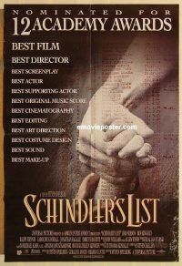 h005 SCHINDLER'S LIST one-sheet movie poster '93 Liam Neeson, Fiennes