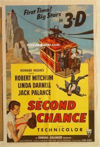 h010 SECOND CHANCE one-sheet movie poster '53 3D Mitchum, Palance