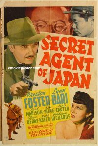 h011 SECRET AGENT OF JAPAN one-sheet movie poster '42 Preston Foster