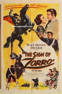 h037 SIGN OF ZORRO one-sheet movie poster '60 Walt Disney, Guy Williams
