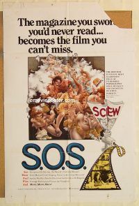 g991 S.O.S. one-sheet movie poster '75 sexploitation, Screw on Screen!