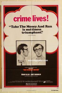 h131 TAKE THE MONEY & RUN one-sheet movie poster R70s Woody Allen