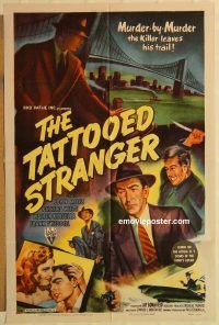 h145 TATTOOED STRANGER one-sheet movie poster '50 John Miles, film noir