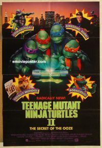 h146 TEENAGE MUTANT NINJA TURTLES 2 int'l DS one-sheet movie poster '91