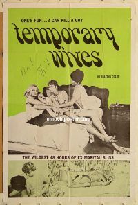 h149 TEMPORARY WIVES one-sheet movie poster '69 hours of ex-marital bliss!