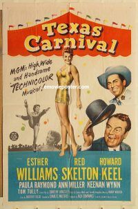 h157 TEXAS CARNIVAL one-sheet movie poster '51 Esther Williams, Skelton