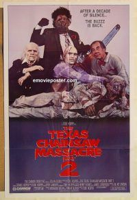 h159 TEXAS CHAINSAW MASSACRE 2 family style 1sh '86 Tobe Hooper horror sequel, cast portrait!