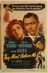 h165 THEY WON'T BELIEVE ME one-sheet movie poster '47 Hayward, Greer