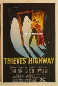 h167 THIEVES' HIGHWAY one-sheet movie poster '49 Jules Dassin, Conte