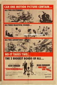 h180 THUNDERBALL/YOU ONLY LIVE TWICE one-sheet movie poster '71 Connery