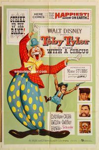 h185 TOBY TYLER one-sheet movie poster '60 Walt Disney, circus clown!