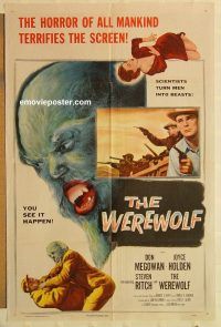 h263 WEREWOLF one-sheet movie poster '56 great wolf-man horror image!