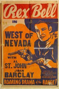 h264 REX BELL 1sh '40s really cool artwork of cowboy Rex Bell, West of Nevada!