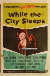 h278 WHILE THE CITY SLEEPS one-sheet movie poster '56 Fritz Lang, Andrews