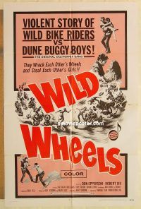 h284 WILD WHEELS one-sheet movie poster '69 rebel bikers vs surfers!