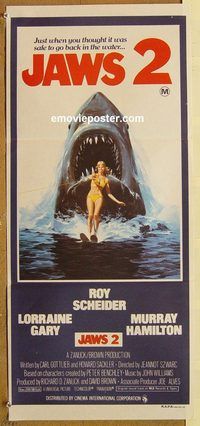 k637 JAWS 2 Australian daybill movie poster '78 Roy Scheider, sharks