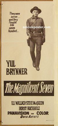 k670 MAGNIFICENT SEVEN Australian daybill movie poster R70s Brynner, McQueen