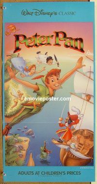 k716 PETER PAN Aust daybill R92 Walt Disney animated cartoon fantasy classic, great image!