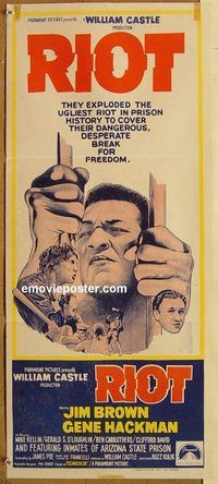 k744 RIOT Australian daybill movie poster '69 Jim Brown, Gene Hackman