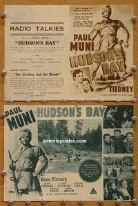 k427 HUDSON'S BAY Aust movie herald '40 Paul Muni, Gene Tierney