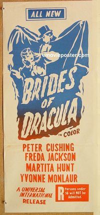 k506 BRIDES OF DRACULA Australian daybill movie poster 1960s Hammer, Cushing