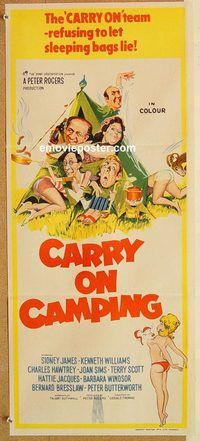 k517 CARRY ON CAMPING Australian daybill movie poster '71 nudist sex!
