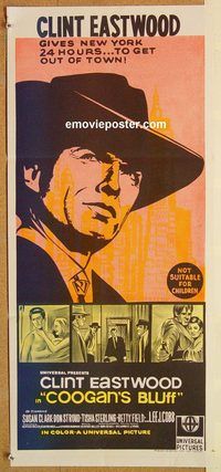 k536 COOGAN'S BLUFF Australian daybill movie poster '68 Clint Eastwood