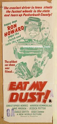 k561 EAT MY DUST Australian daybill movie poster '76 Ron Howard, racing!