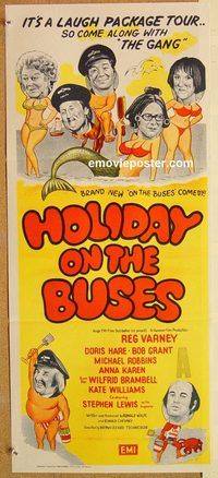 k620 HOLIDAY ON THE BUSES Australian daybill movie poster '73 Hammer