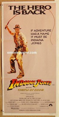 k631 INDIANA JONES & THE TEMPLE OF DOOM Hero is Back style Australian daybill movie poster '84
