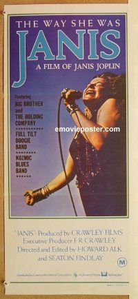 k635 JANIS Australian daybill movie poster '75 Joplin, rock 'n' roll!