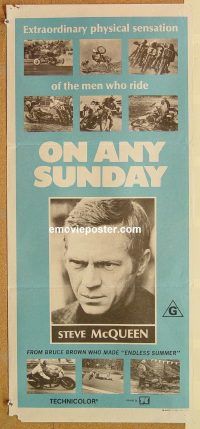 k708 ON ANY SUNDAY Australian daybill movie poster '71 McQueen, motorcycles!