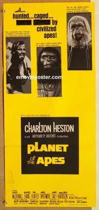 k722 PLANET OF THE APES Australian daybill movie poster '68 Heston
