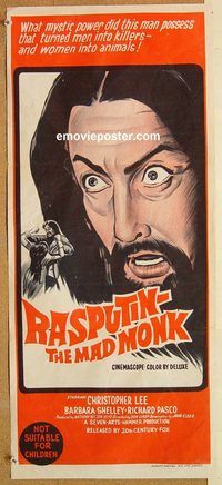 k738 RASPUTIN THE MAD MONK Australian daybill movie poster '66 Chris Lee