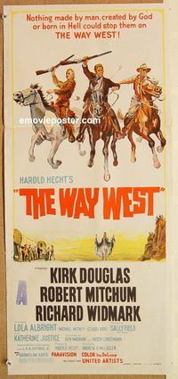 k828 WAY WEST Australian daybill movie poster '67 Kirk Douglas, Mitchum