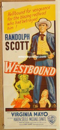k829 WESTBOUND Australian daybill movie poster '59 Randolph Scott, Mayo