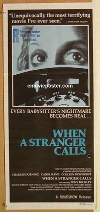 k831 WHEN A STRANGER CALLS Australian daybill movie poster '79 Carol Kane