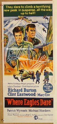 k832 WHERE EAGLES DARE Australian daybill movie poster '68 Eastwood, Burton