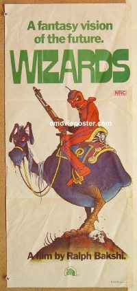 k837 WIZARDS Australian daybill movie poster '77 Bakshi fantasy cartoon!